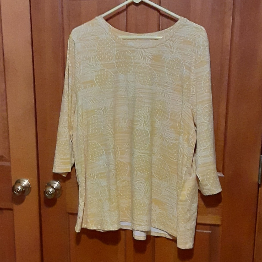 Denim & Co. Yellow Pineapple Print Tunic